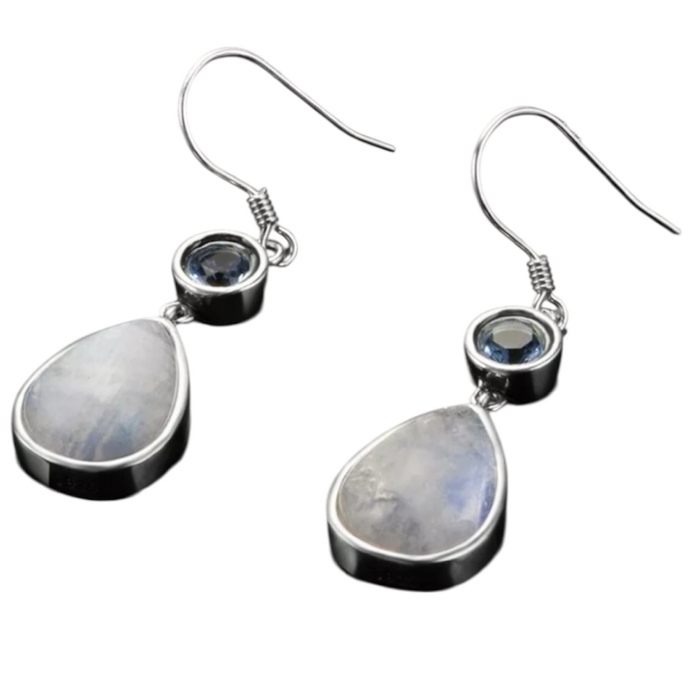 CRYSTAL GODDESS Moonstone-Aquamarine Silver Earrings